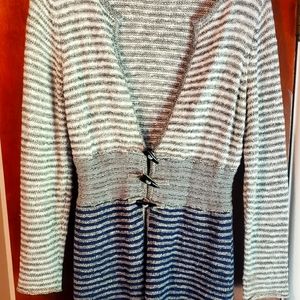 Long Knitted Blue and Grey Cardigan